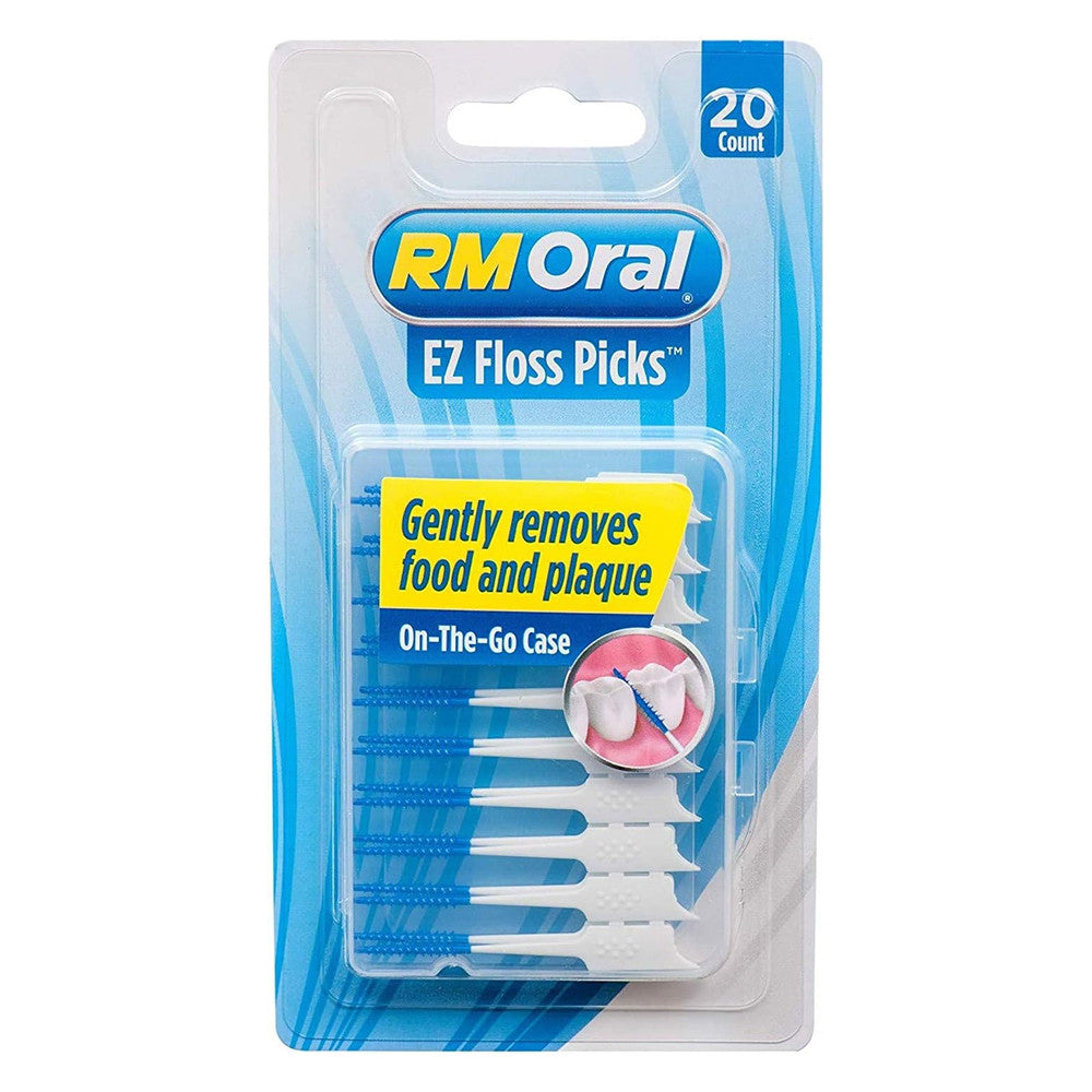 Rm Oral Ez Floss Picks On The Go Case Removes Food and Plaque, Blue Color, 20 Ea